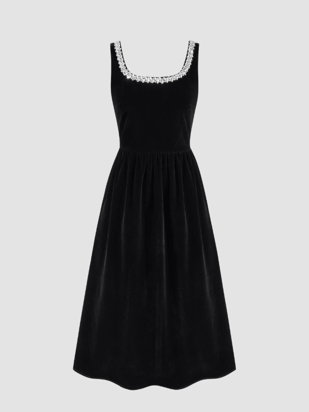 VELVET RHINESTONE RUFFLE MAXI DRESS
